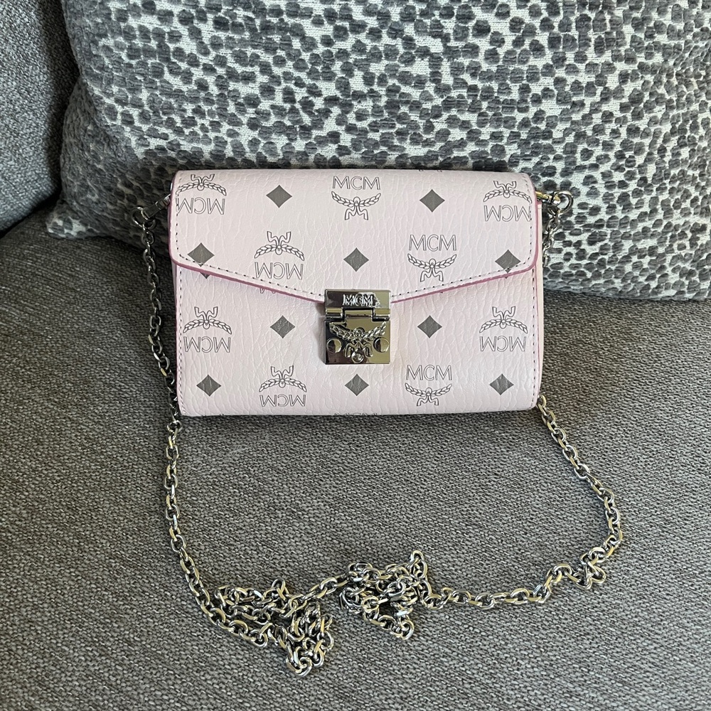 MCM Powder Pink Visetos Millie Patricia Leather Crossbody Bag